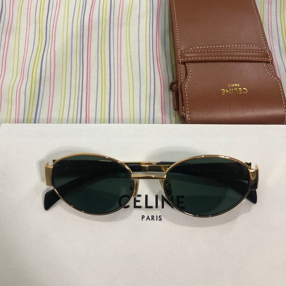 Celine Sunglasses Triomphe Gold Metal Oval - Picture 2 of 6